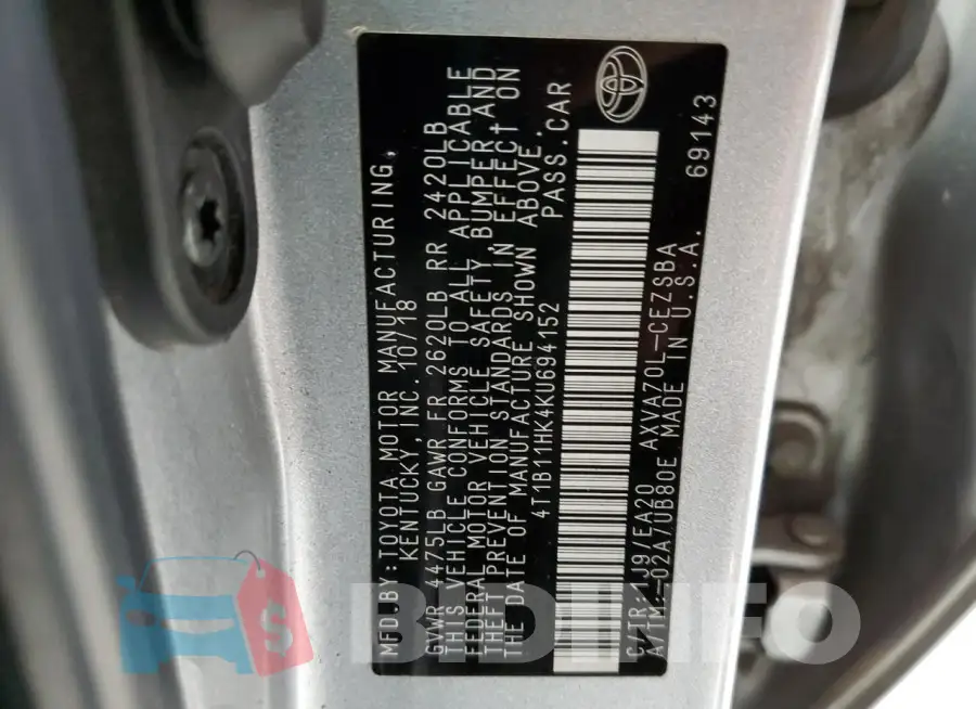 4T1B11HK4KU694152 Photo# 12