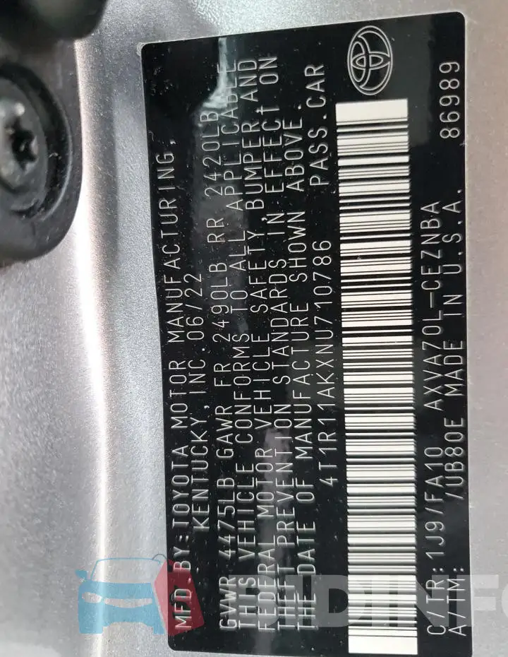 4T1R11AKXNU710786 Photo# 12