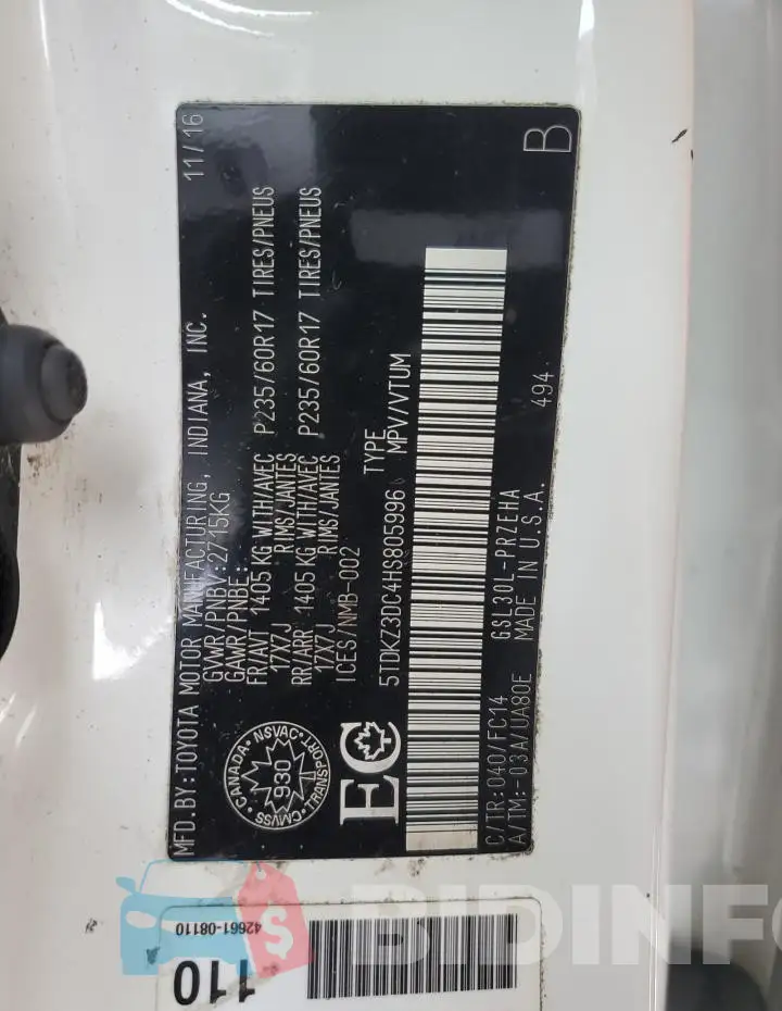 5TDKZ3DC4HS805996 Photo# 13