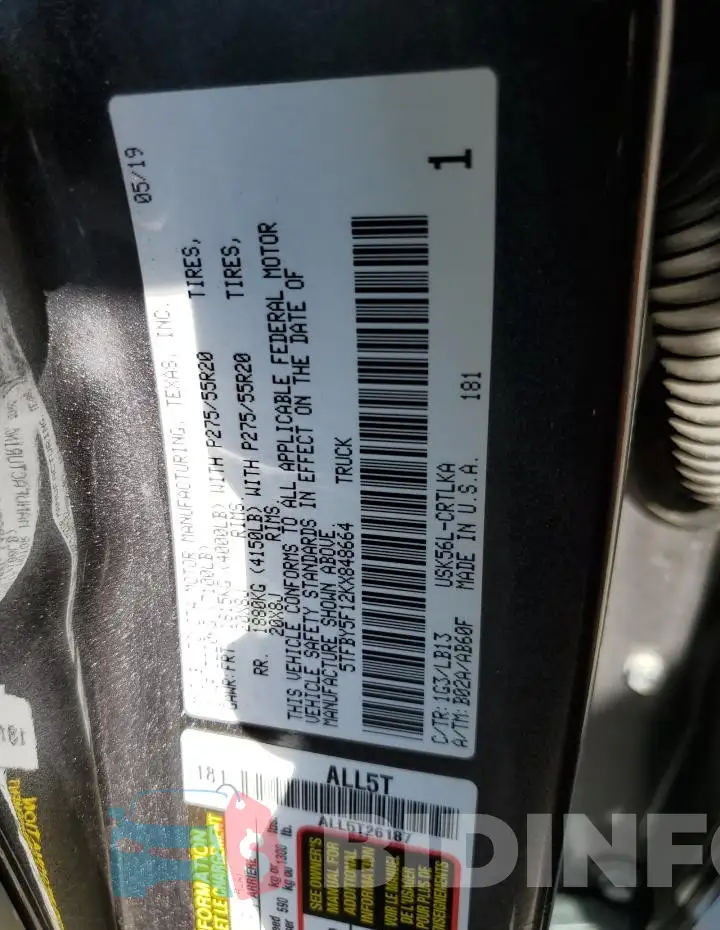 5TFBY5F12KX848664 Photo# 12