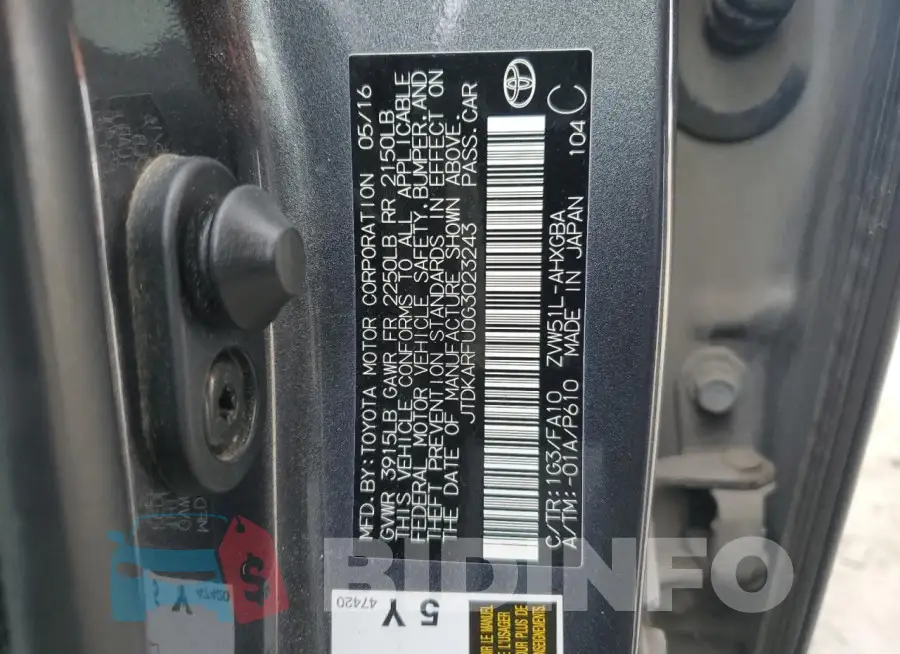JTDKARFU0G3023243 Photo# 13
