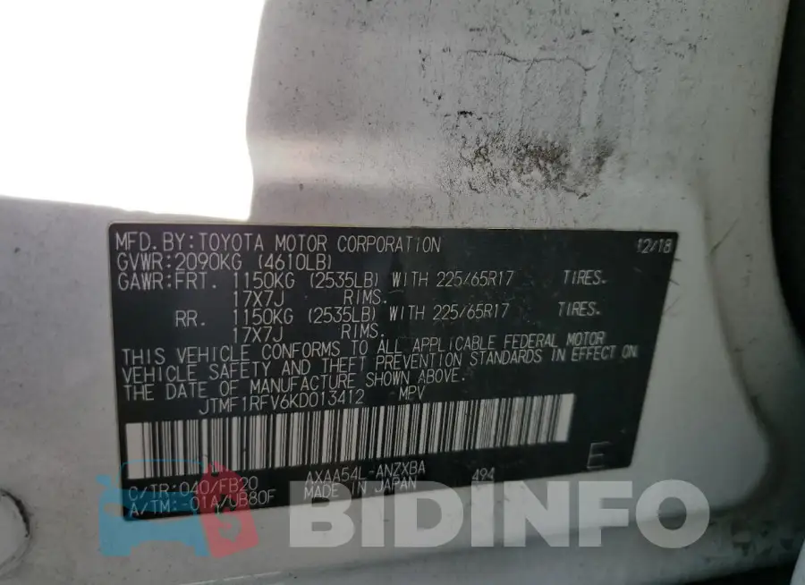 JTMF1RFV6KD013412 Photo# 14