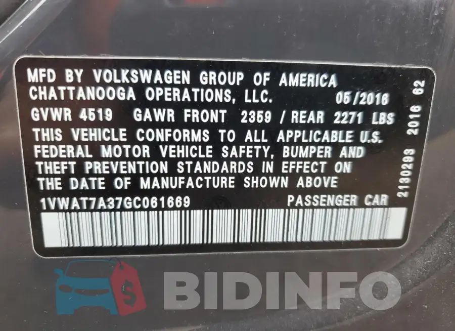 1VWAT7A37GC061669 Photo# 12
