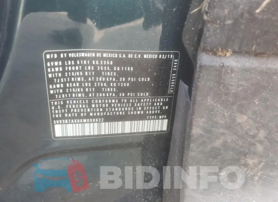 3VV3B7AX6KM098822 Photo# 13