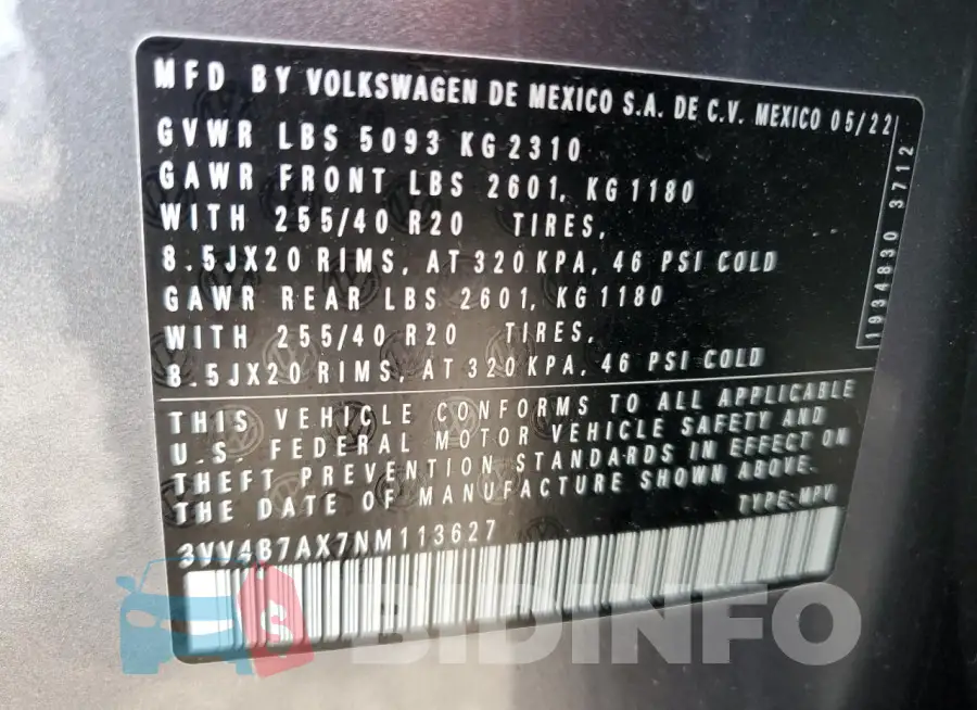 3VV4B7AX7NM113627 Photo# 13