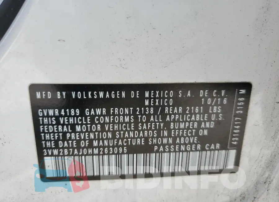 3VW2B7AJ0HM263095 Photo# 12