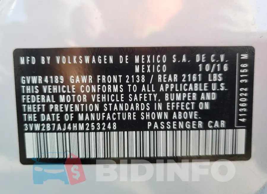 3VW2B7AJ4HM253248 Photo# 12