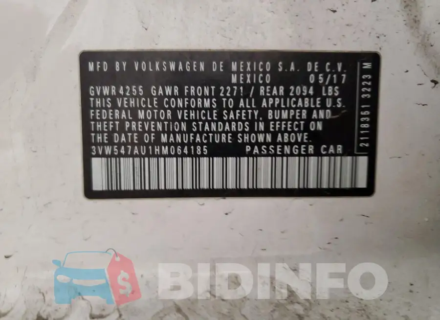 3VW547AU1HM064185 Photo# 12
