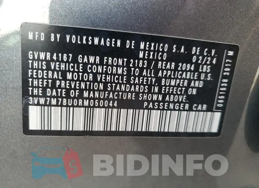 3VW7M7BU0RM050044 Photo# 13