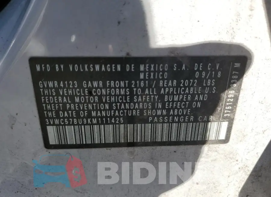 3VWC57BU9KM111425 Photo# 12