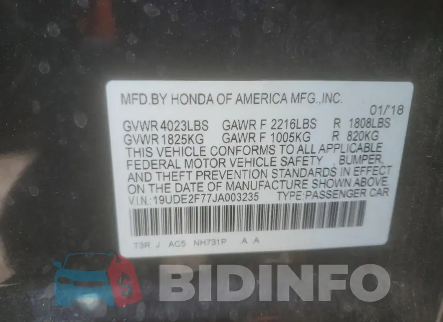 19UDE2F77JA003235 Photo# 12