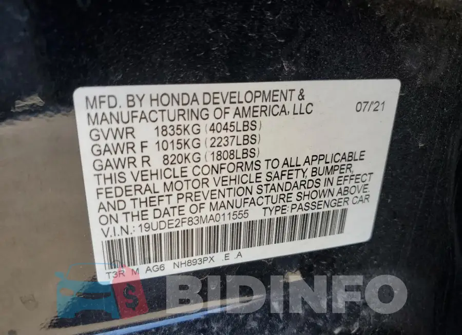 19UDE2F83MA011555 Photo# 12