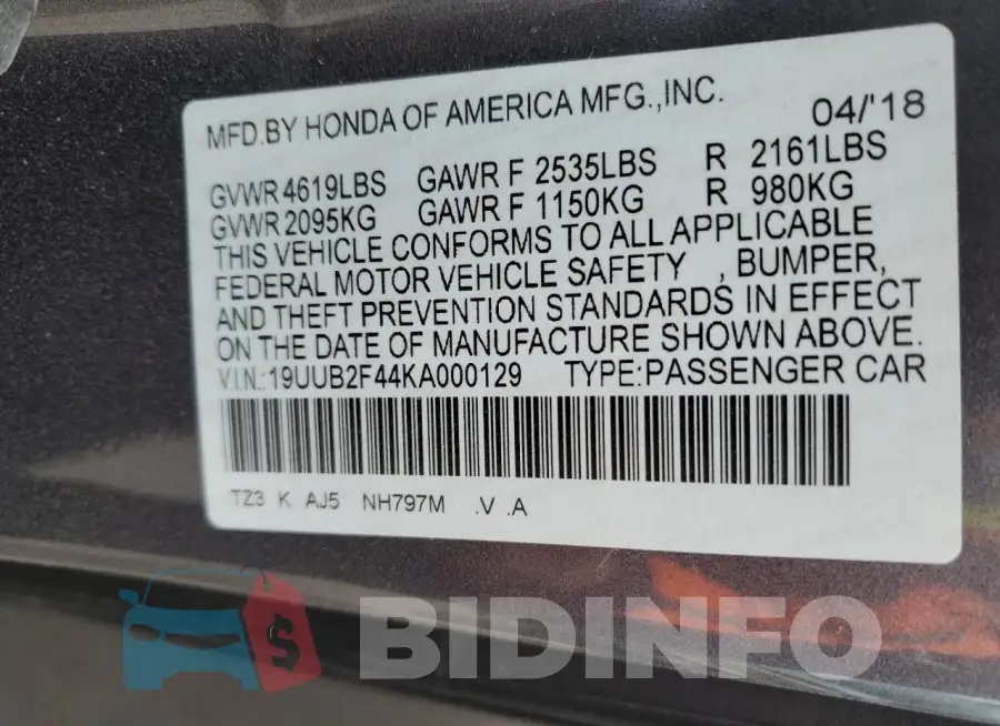 19UUB2F44KA000129 Photo# 12