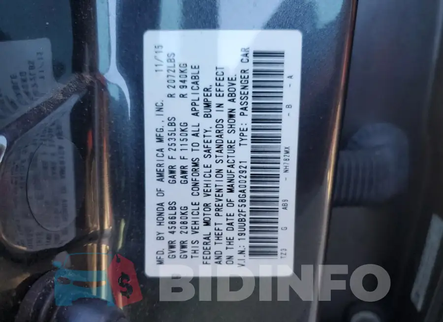19UUB2F58GA002921 Photo# 13