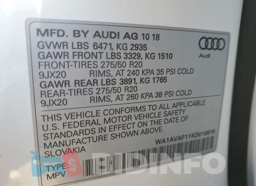 WA1AVAF11KD010618 Photo# 13