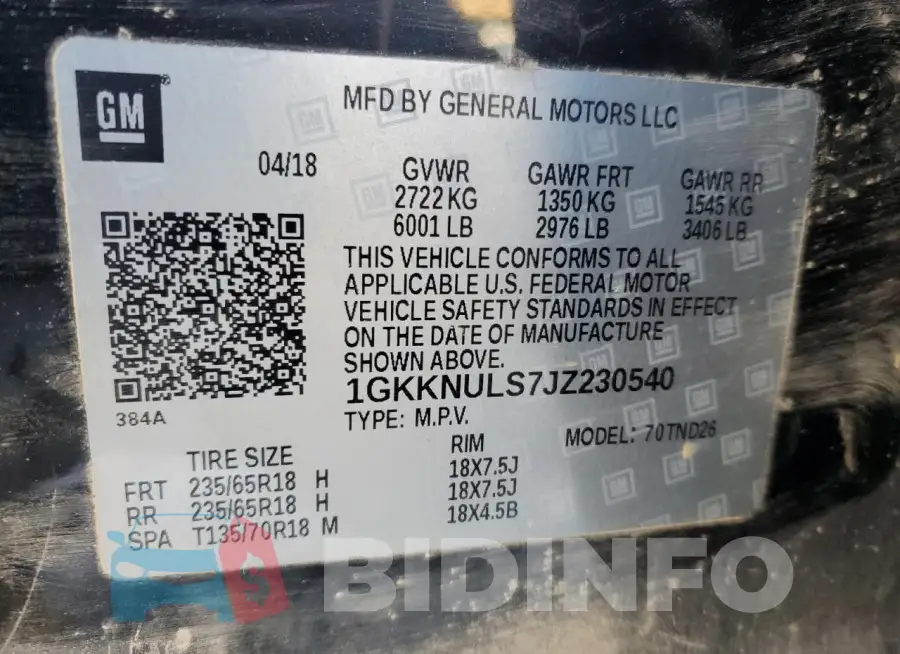 1GKKNULS7JZ230540 Photo# 13