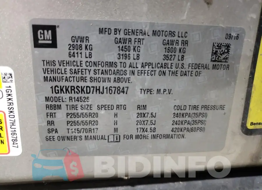 1GKKRSKD7HJ167847 Photo# 13