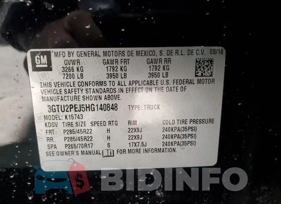 3GTU2PEJ5HG140848 Photo# 12