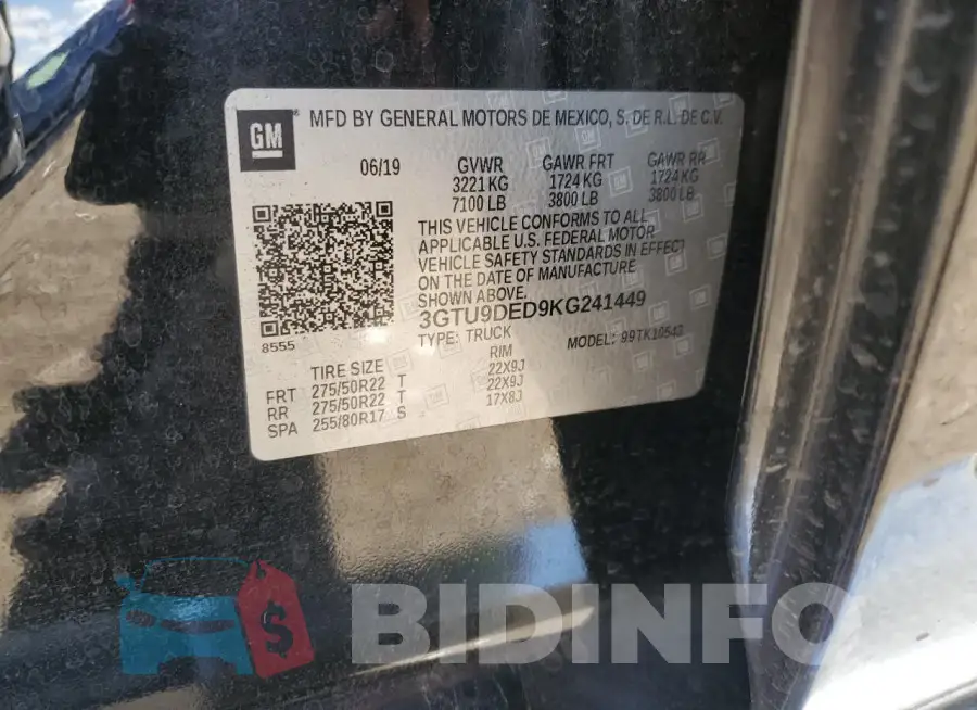 3GTU9DED9KG241449 Photo# 12