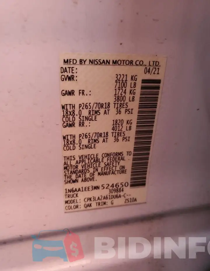 1N6AA1EE3MN524650 Photo# 12