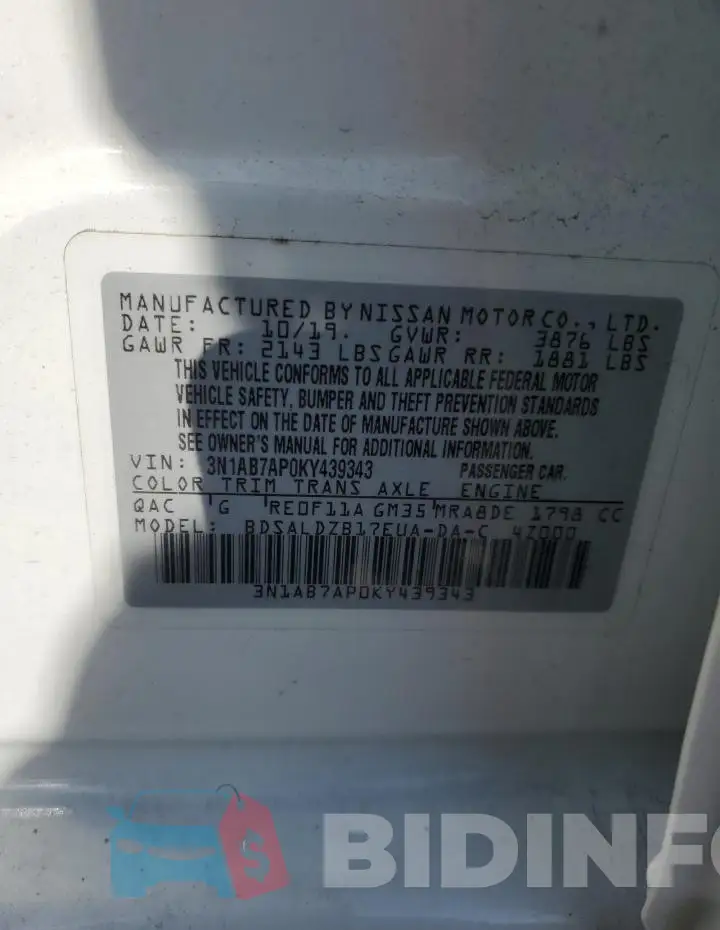 3N1AB7AP0KY439343 Photo# 12