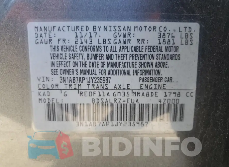 3N1AB7AP1JY235987 Photo# 12
