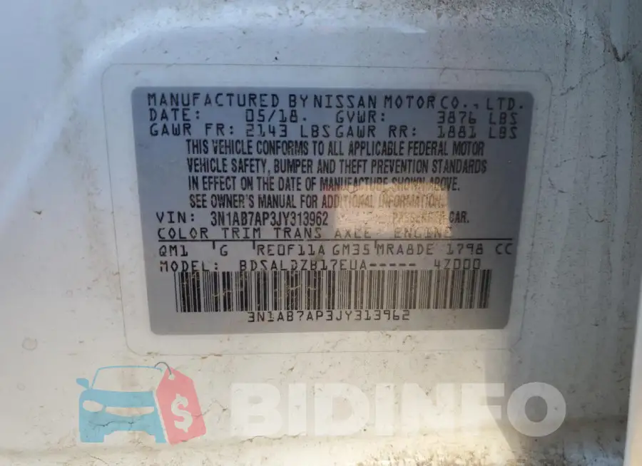 3N1AB7AP3JY313962 Photo# 12