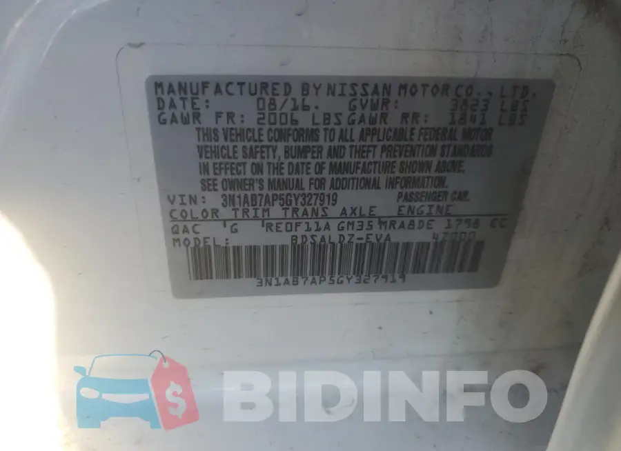 3N1AB7AP5GY327919 Photo# 13
