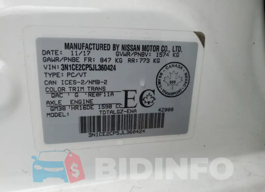 3N1CE2CP5JL360424 Photo# 12