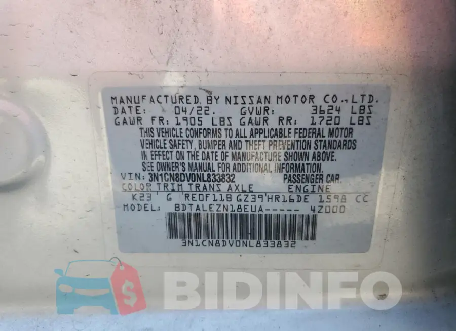 3N1CN8DV0NL833832 Photo# 12