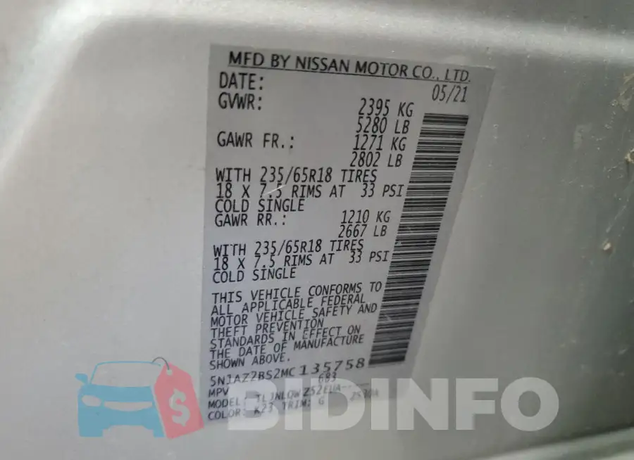 5N1AZ2BS2MC135758 Photo# 13