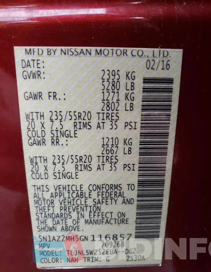 5N1AZ2MH5GN116857 Photo# 13