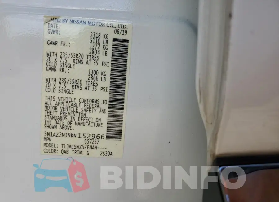 5N1AZ2MJ9KN152966 Photo# 13