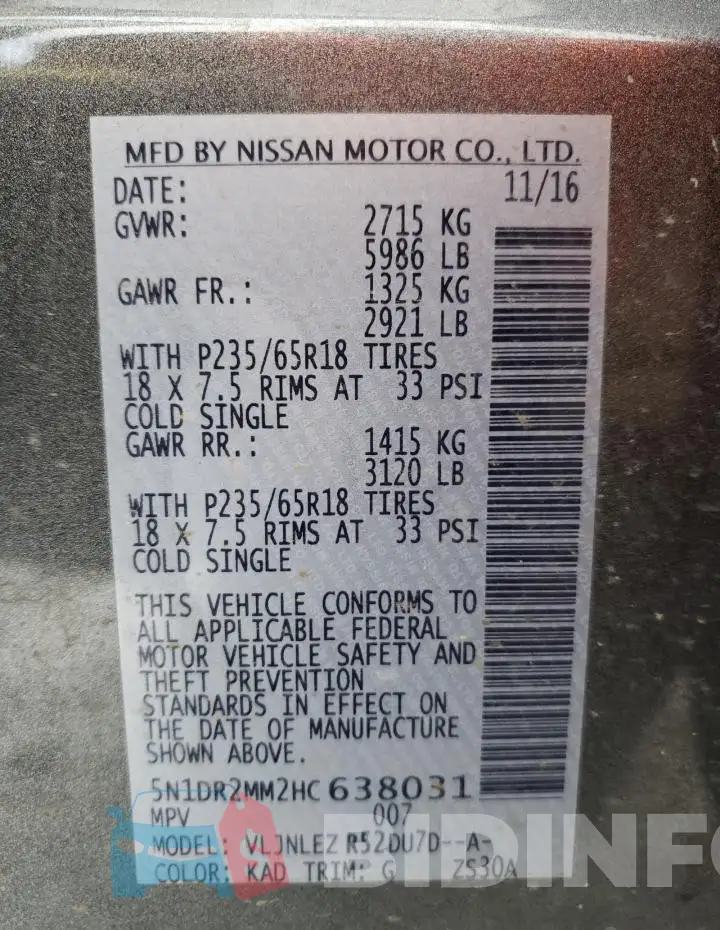 5N1DR2MM2HC638031 Photo# 13