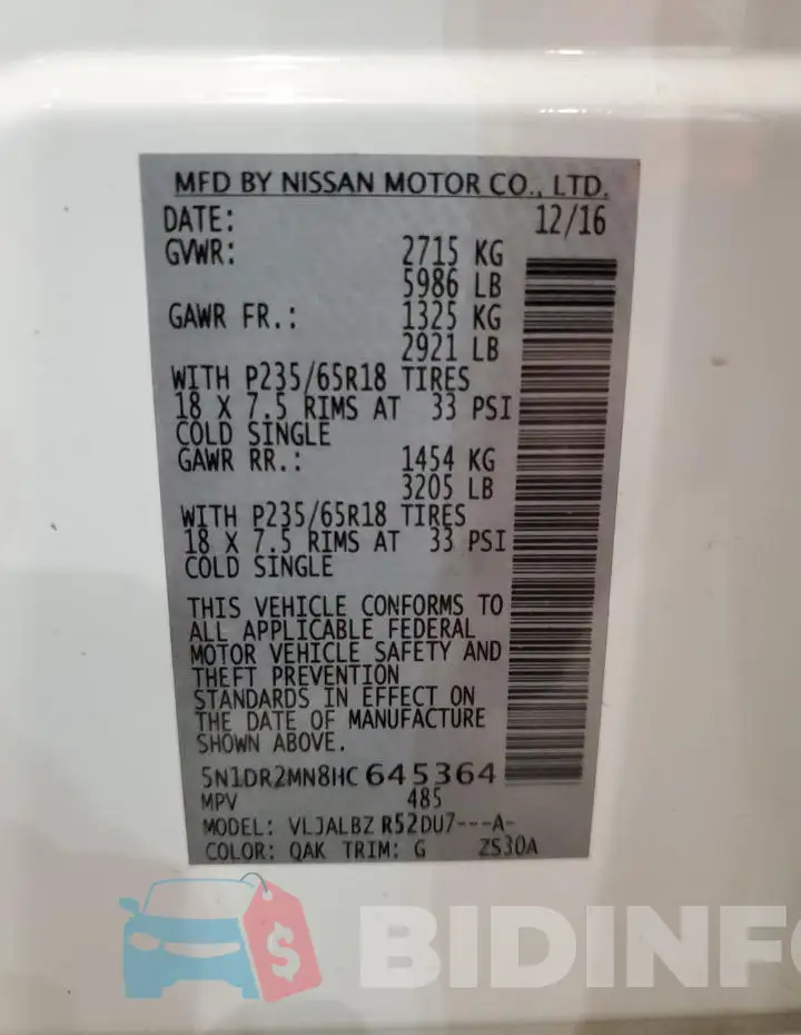 5N1DR2MN8HC645364 Photo# 13