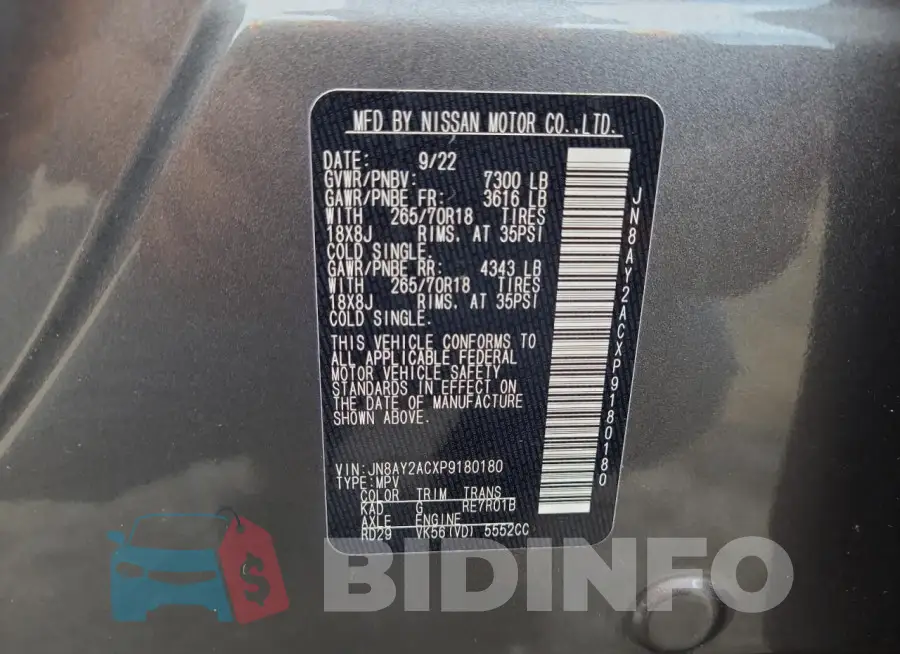 JN8AY2ACXP9180180 Photo# 13