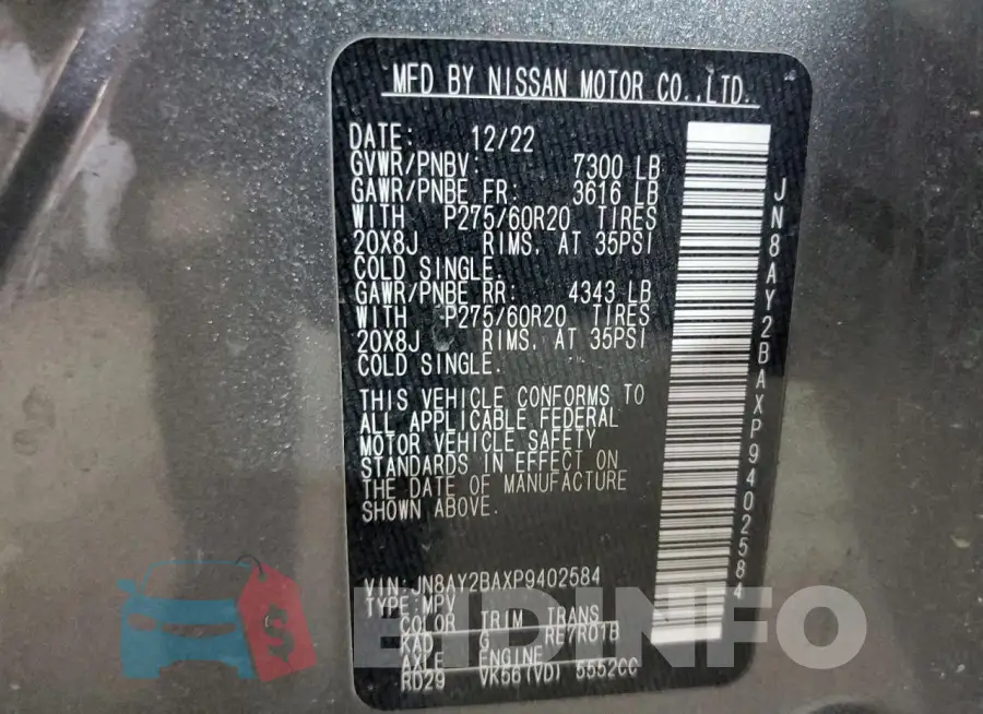 JN8AY2BAXP9402584 Photo# 14