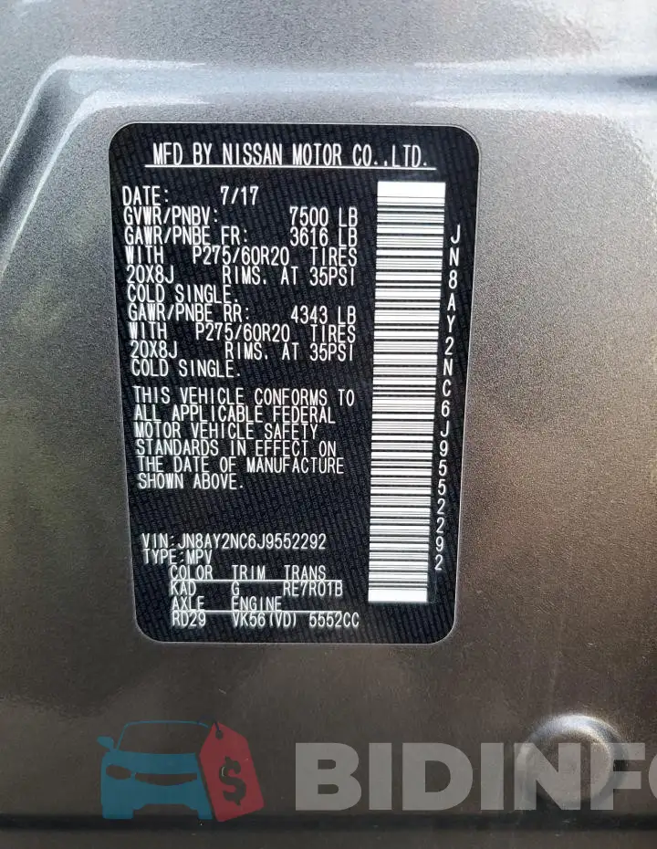JN8AY2NC6J9552292 Photo# 13