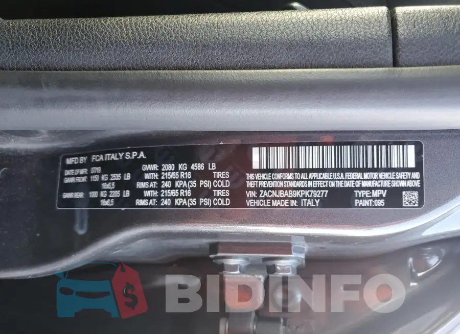 ZACNJBAB9KPK79277 Photo# 13