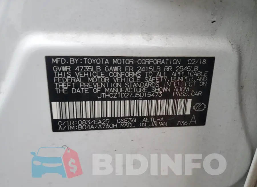 JTHCZ1D27J5015473 Photo# 12