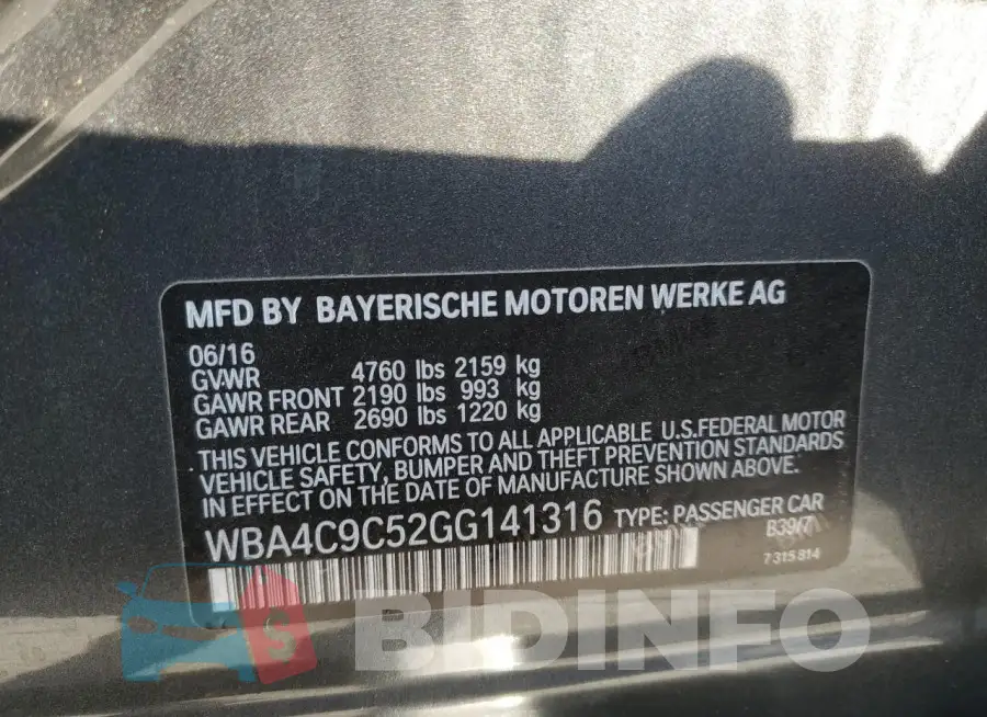 WBA4C9C52GG141316 Photo# 13