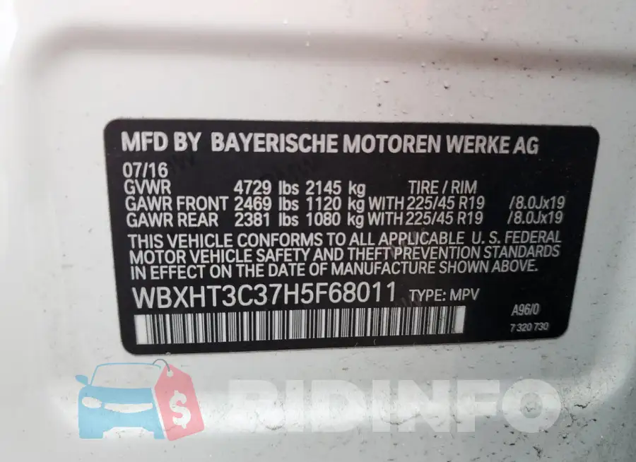 WBXHT3C37H5F68011 Photo# 14