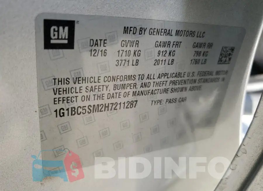 1G1BC5SM2H7211287 Photo# 12