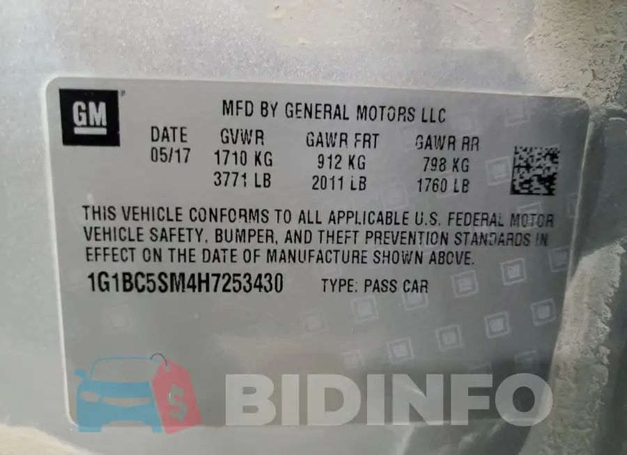 1G1BC5SM4H7253430 Photo# 12
