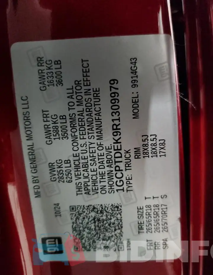 1GCPTDEK9R1309979 Photo# 12