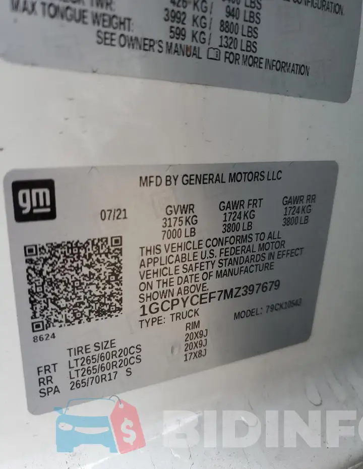 1GCPYCEF7MZ397679 Photo# 13