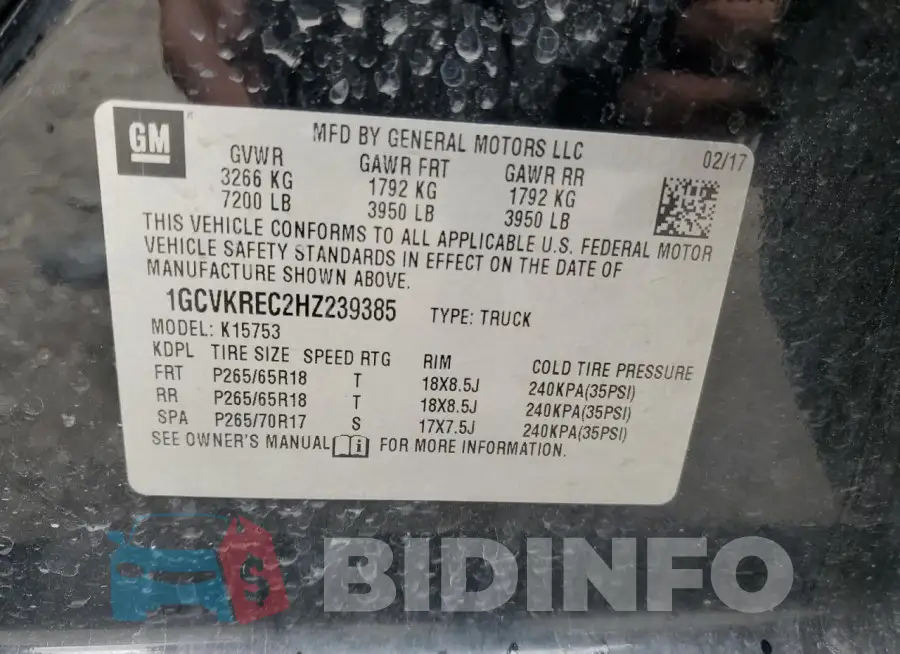 1GCVKREC2HZ239385 Photo# 12