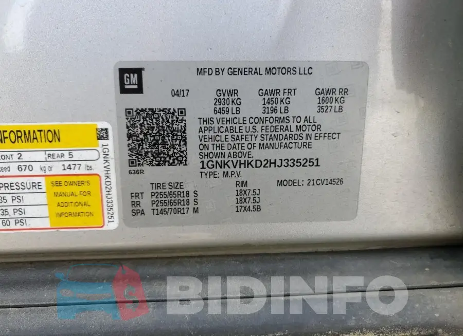 1GNKVHKD2HJ335251 Photo# 12