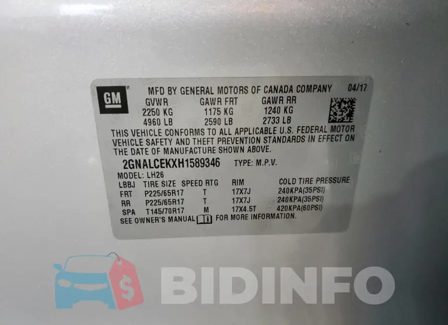 2GNALCEKXH1589346 Photo# 13