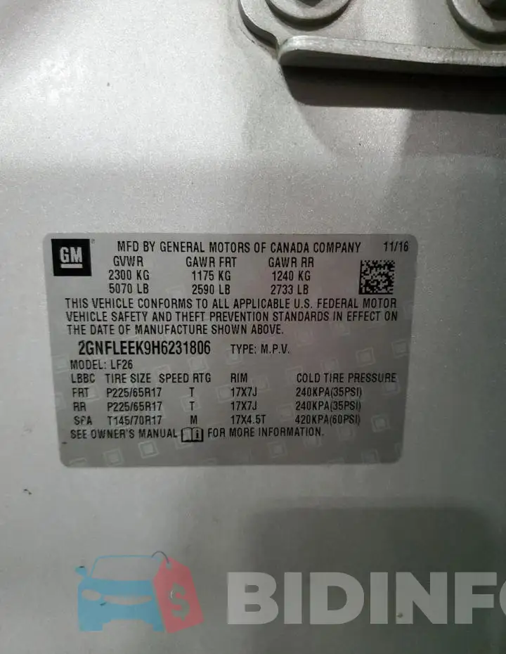 2GNFLEEK9H6231806 Photo# 14